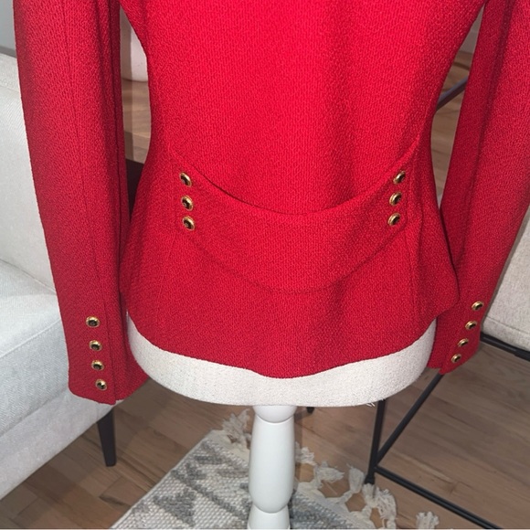 ST. JOHN Women's Red Tailored Button-Front Blazer Jacket - Picture 6 of 7